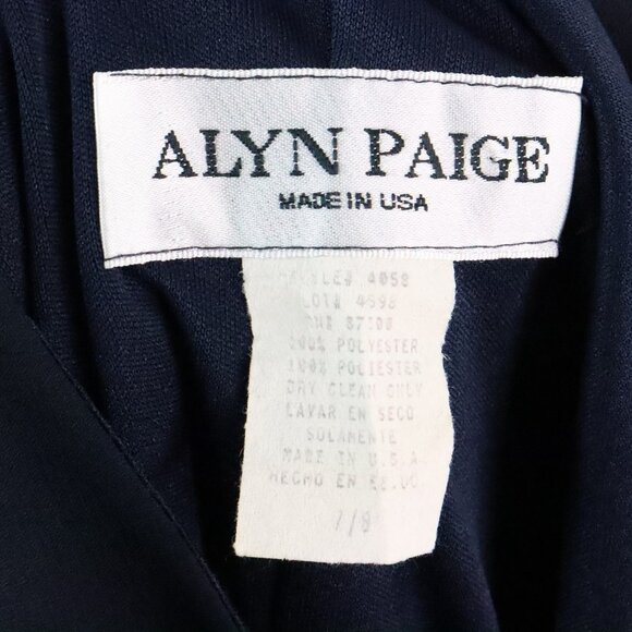 Vintage Alyn Paige Women's 7/8 Y2K Navy Blue Chiffon Sleeveless Dress w/ Sash - Picture 8 of 9